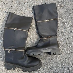Green zipper boots